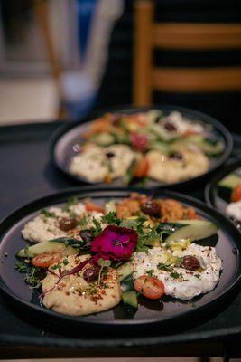 Cold Appetizer Sampler Plates prepared with fresh and authentic ingredients from Greece and Turkey