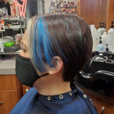 short cut with some blue highlights