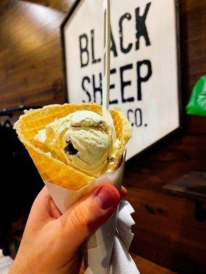 Salted Crackamel in a waffle cone