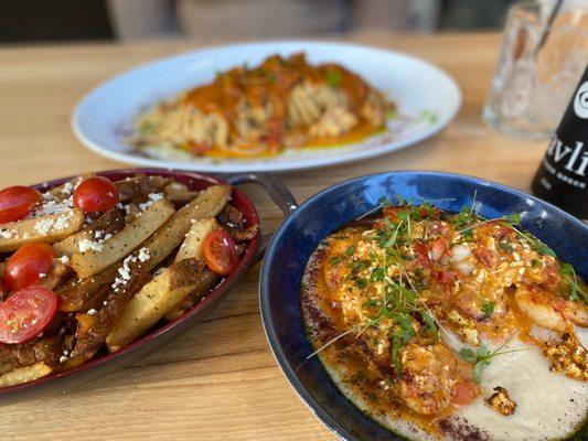 Greek fries, lobster pasta, and Feta Shrimp