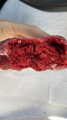 Inside of Red Velvet Cake Donut