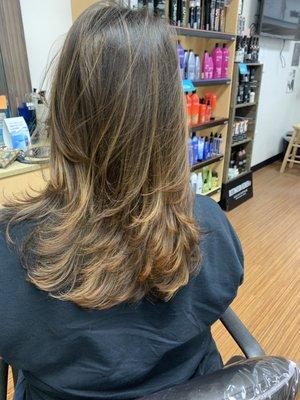 Balayage, highlights, and haircut by Whitney