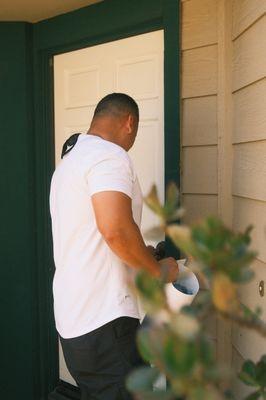 Carl opening the door for the first time.