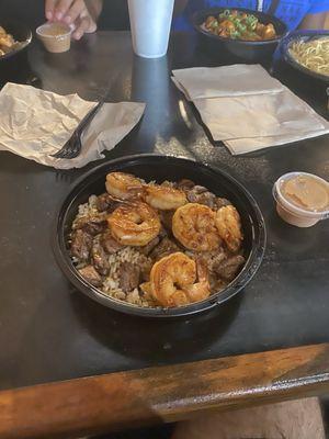 Steak and Shrimp with fried rice