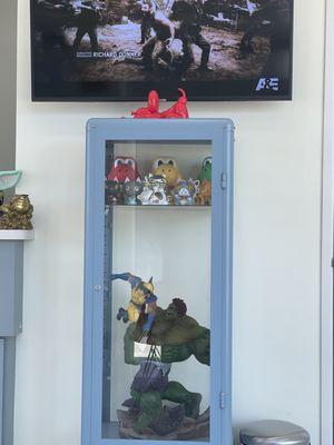 Marvel, yoshi, two TVs in the waiting room