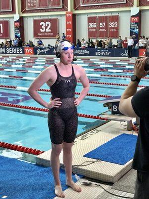 Lilly King being interviewed on NBC at Bloomington Pro Swim