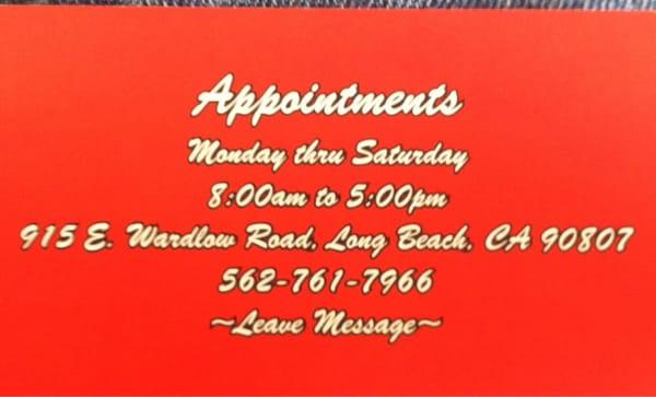 Call ahead for appointment now