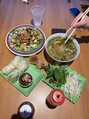 Shrimp Spring Rolls Shrimp, chicken pho and Chicken Salad