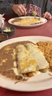 Spinach enchiladas & chicken burrito