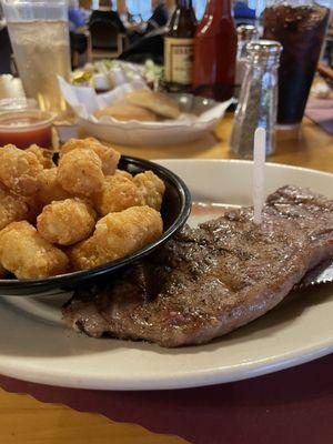 8oz. Strip & tots GOOD STEAK