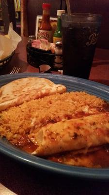 Chicken burrito and cheese quesadilla