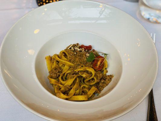 Pasta with venison ragu.