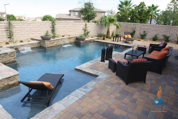 Pool designed and constructed by Paragon Pools Las Vegas. Image copyright -all rights reserved.