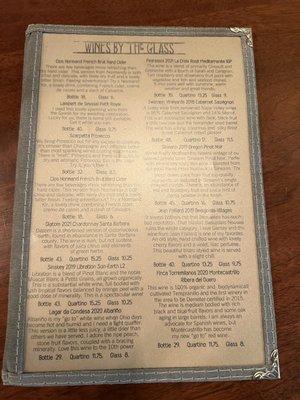 Wine menu