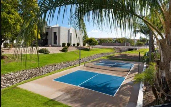 Outdoor tennis court with amazing views.