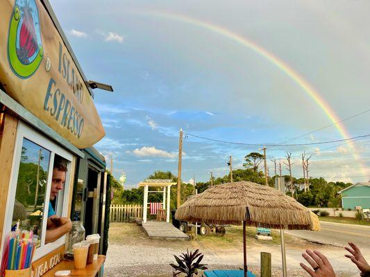 Rainbow over the coffee cart