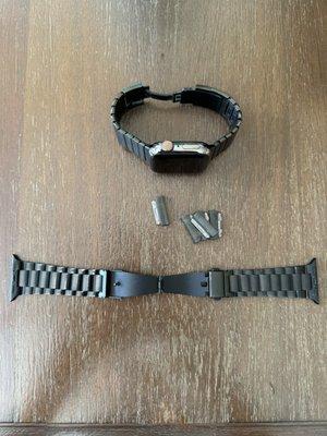 New watch and band that I attached and sized, removed links, and old band.