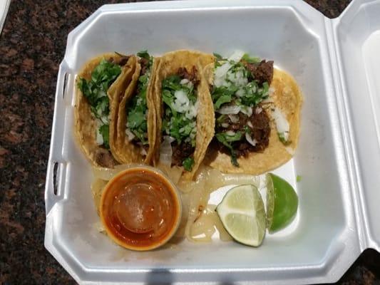 Barbacoa & Lengua Street Tacos
 & Grilled Onions!