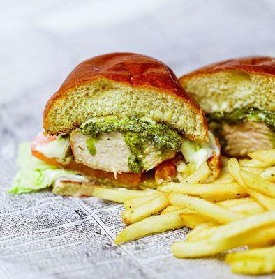 Chicken Pesto Sandwich & Fries