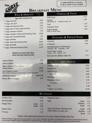 Breakfast menu