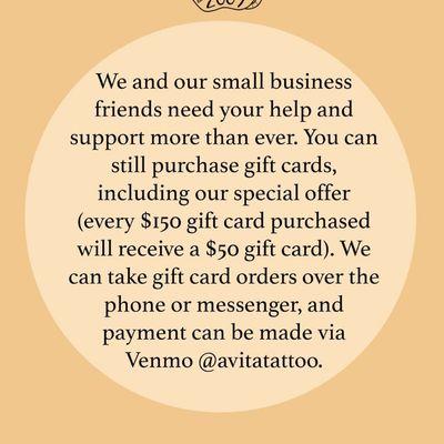 Gift card special for valid during April 2020