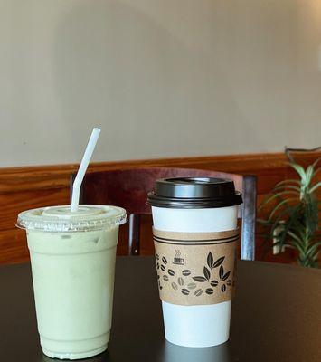 hot and iced matcha lattes