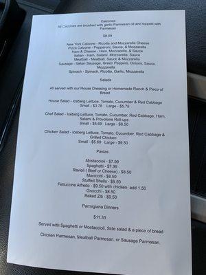 Current menu/prices 9-9-22