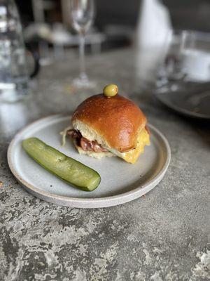 This ain't your average McMuffin - all seriousness, incredible egg sandwich on brioche with mortadella and Dijonnaise