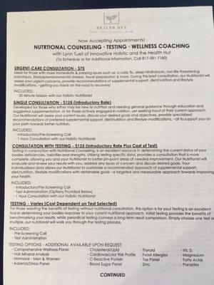 Information for nutritional counseling testing and wellness coaching with Lynn Tuell