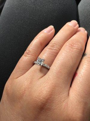 Custom made, princess cut, rounded diamond band engagement ring after 1year cleaning