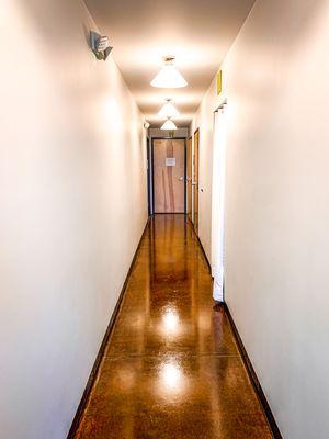 Hallway to bathrooms and shower rooms (currently closed).