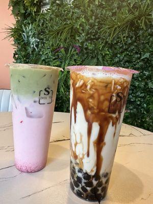 Strawberry forest milk tea and brown sugar boba