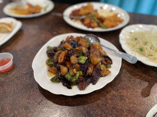 Fried Eggplant, potatoes, and Green Peppers!