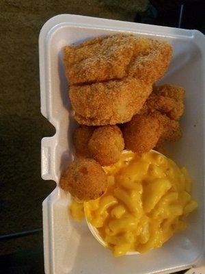 Fish fry friday. 2 piece catfish 1 side n hush puppies. $4. Cant beat it