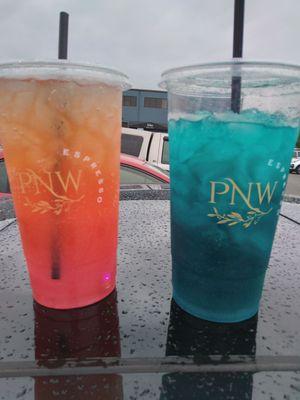 Pina colada with guava energy drink and blueberry!! .  Picture doesn't do the drinks justice.