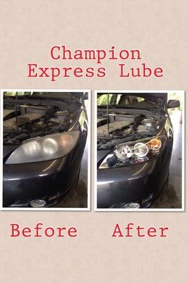 We offer a headlight restoration service. This is an unedited photo of a before an after on a customers vehicle.Price is $59.99 for 2 lights