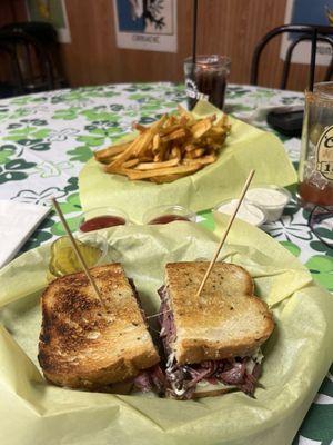 Pastrami Sandwich , fries and a Bloody Mary