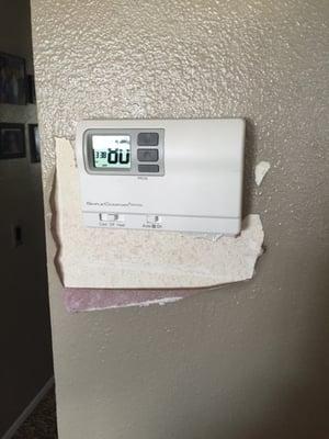 This is how they left my wall after they replaced my thermostat with a cheap one!!