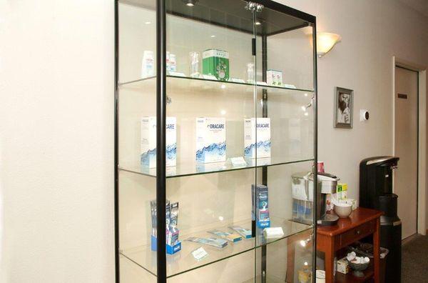 Dental product shelf.