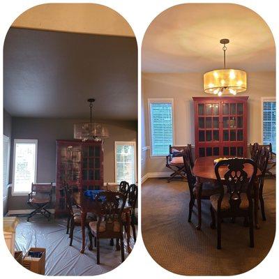 Dark dining room transformed to a bright, inviting space.