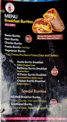 Menu - Breakfast Burritos