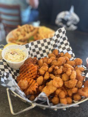 Popcorn Shrimp with sweet potato fries