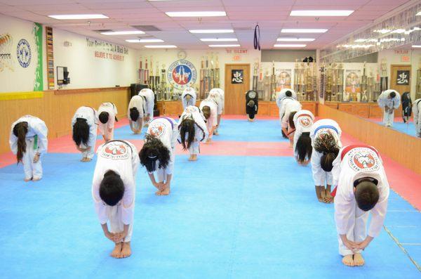 Teen class getting their stretching in