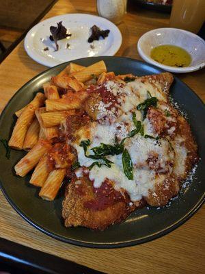 veal parm with rigatoni and vodka sauce