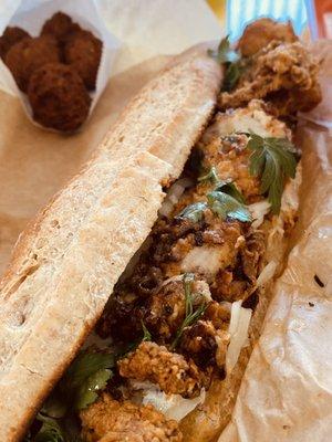 Lebanese Fried Chicken Sandwich and a side of falafel.