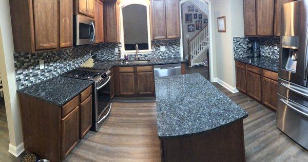 Granite and tile backsplash