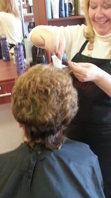 Sharon highlighted and cut moms hair.  Did a wonderful job.