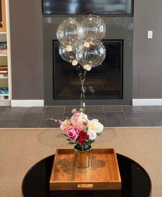 Balloon arrangement- which look even prettier when lit up in dim lighting/night