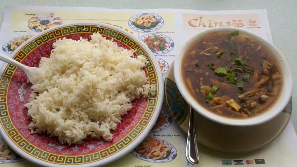 A great meal for under $4.  Hot and sour soup and white rice.