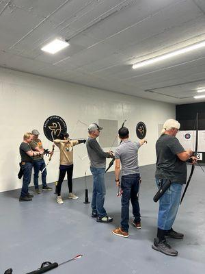 Archers with longbow and barebow recurve. We even tried an olympic recurve!